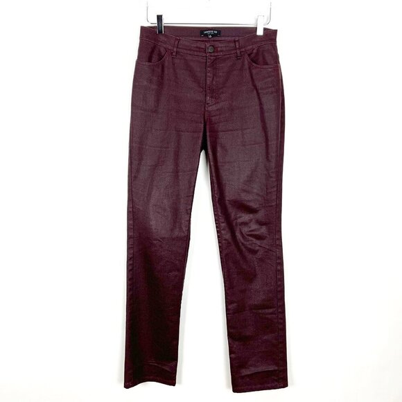 Lafayette 148 Coated Jeans Womens 6 Burgundy Mid Rise Straight Herringbone Print - Picture 1 of 13
